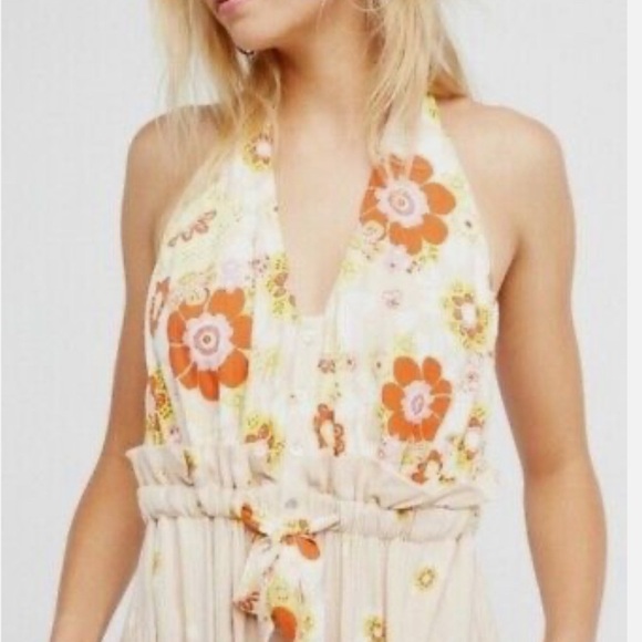 Free People Daisy & Dreams Floral Ankle Cropped Floral Halter Jumpsuit S - Picture 2 of 16